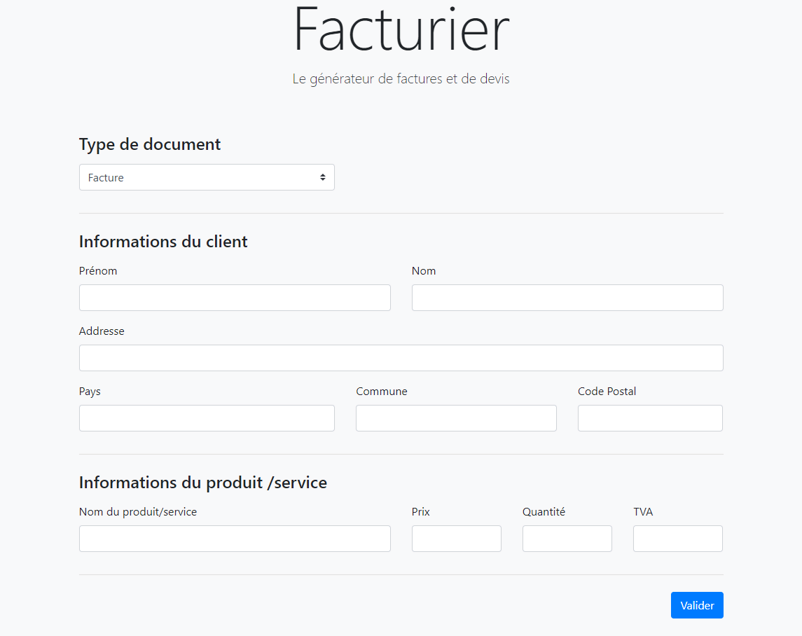 Capture d'écran du projet Facturier