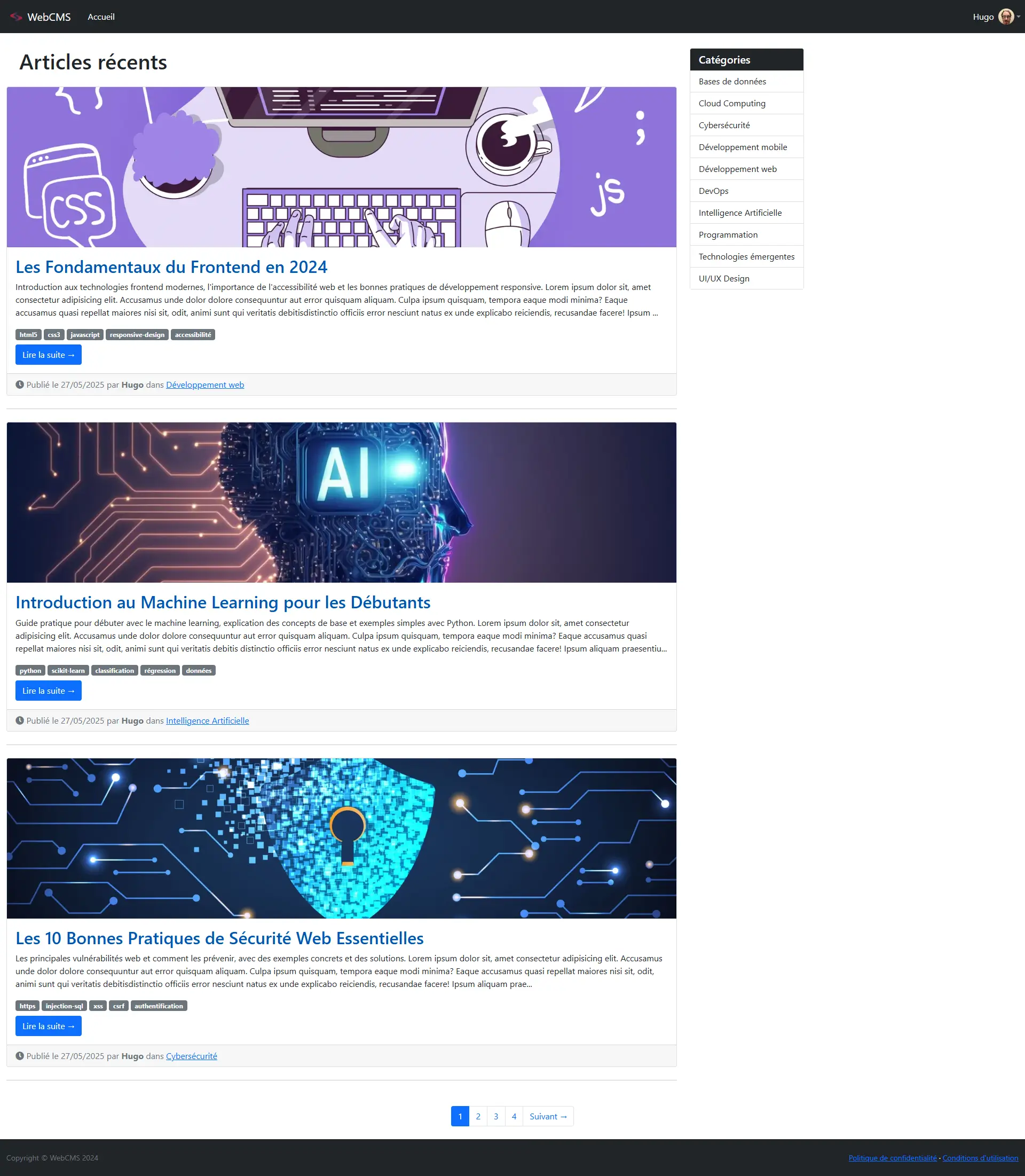 Capture d'écran du projet WebCMS